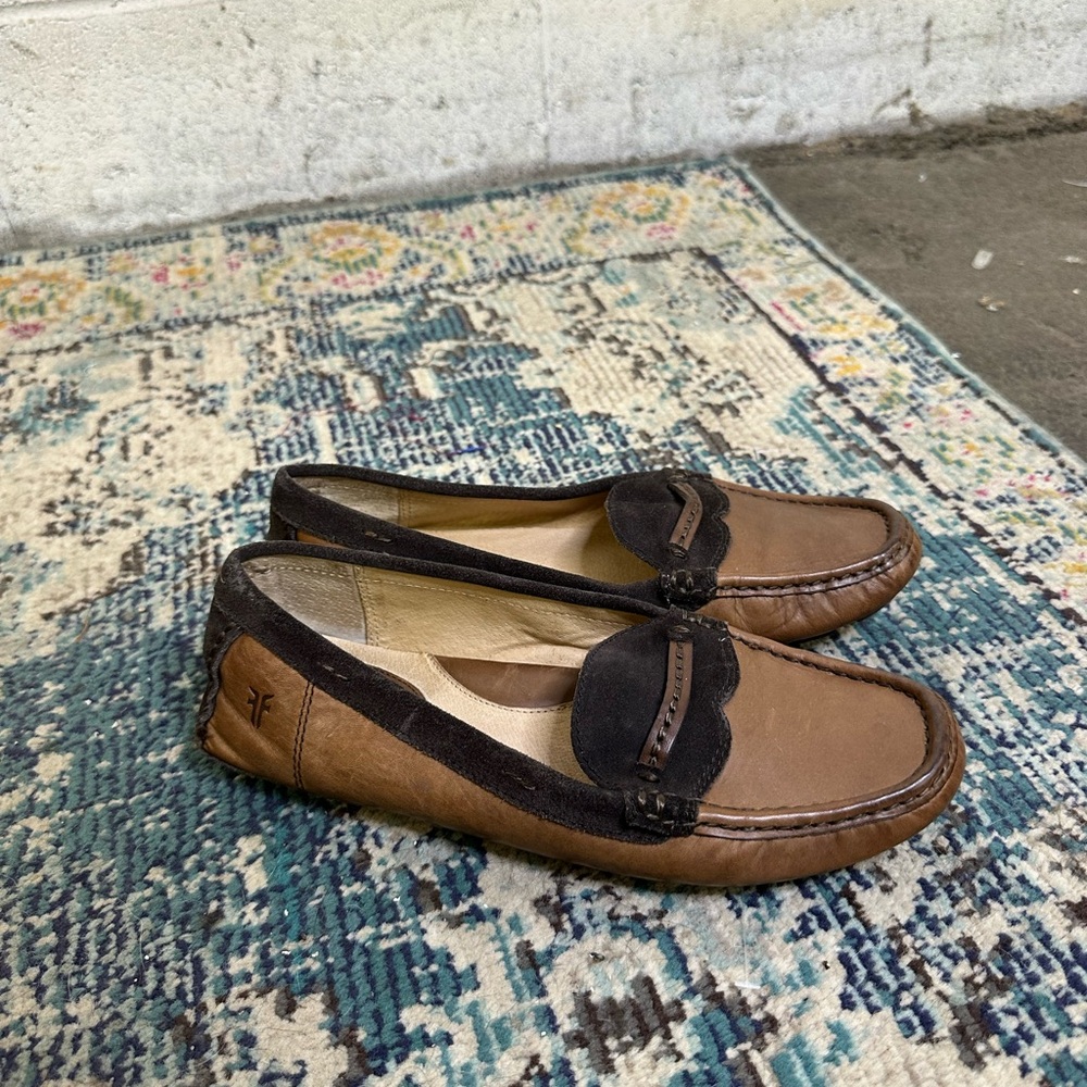 Frye Brown and Black Leather Loafers